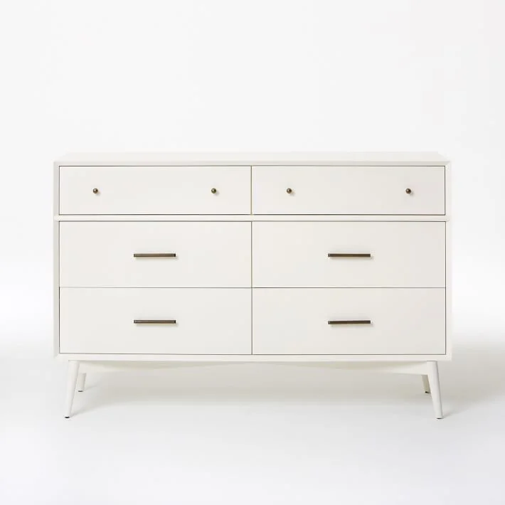 Mid-Century 6-Drawer Dresser – White