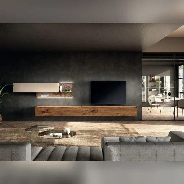 Wood and Glass TV Wall System – A782
